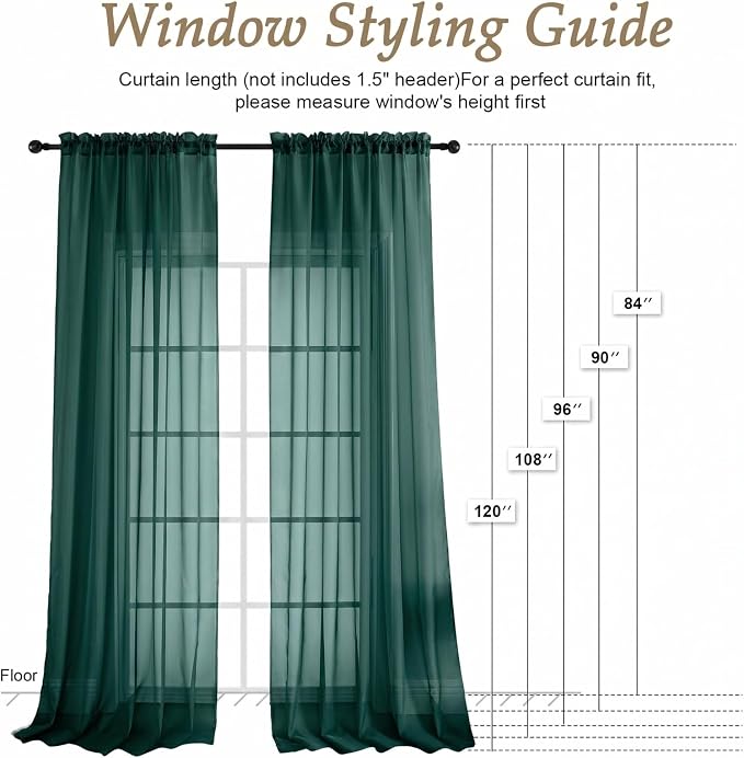Hunter Green Bedroom Curtains 2 Panel Sets 90 Inch Length, 59 Inch Extra Wide - Image 2