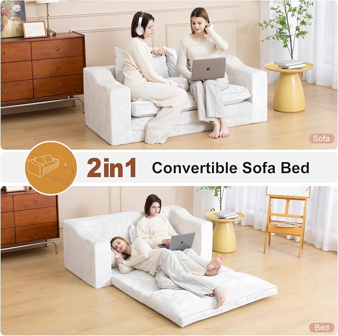 61" Convertible Sofa Bed Loveseat, Memory Foam Boneless Floor Couch - Image 4