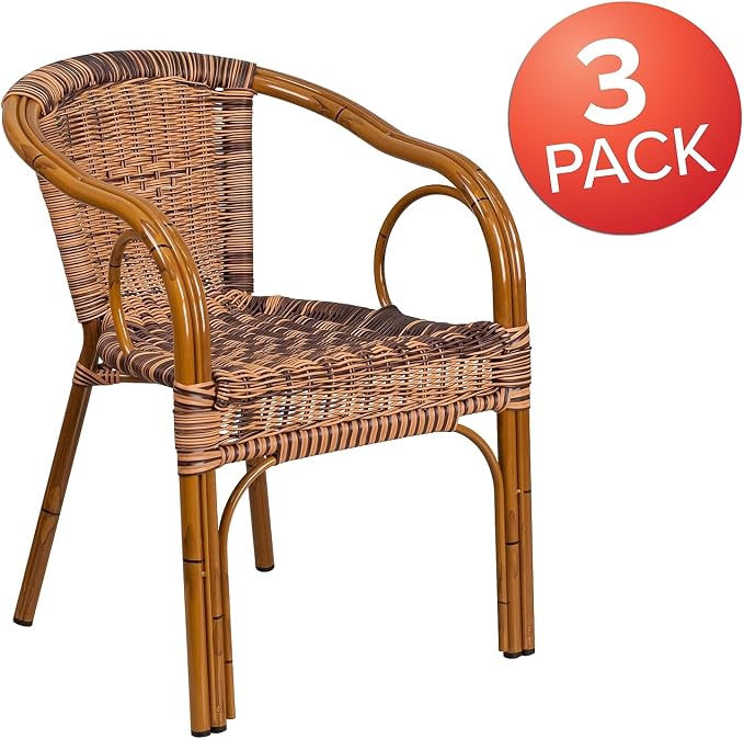 Flash Furniture 3 Pack Cadiz Series Burning Brown Rattan Restaurant Patio Chair - Image 4