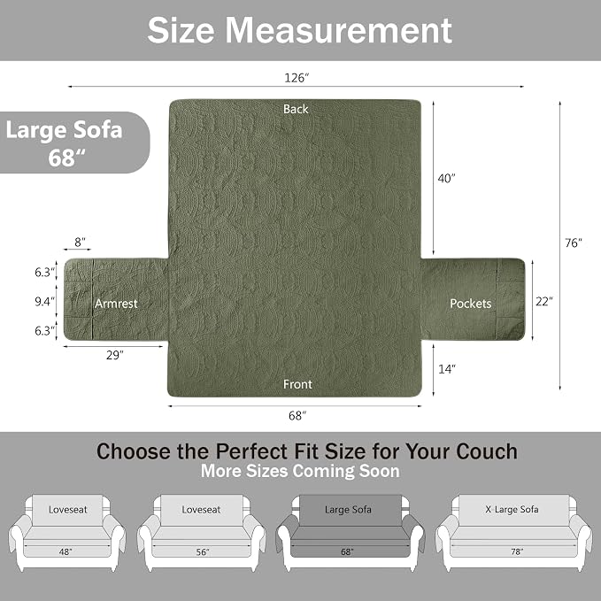 Quilted Olive Green Sofa Slipcovers - Image 7
