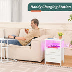 Yoobure Nightstand with Charging Station, LED Night Stand with Fabric Drawers - Image 4
