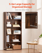 VEVOR 5 Tiers Narrow Bookshelf, 53 in Wooden Open Bookcase - Image 4