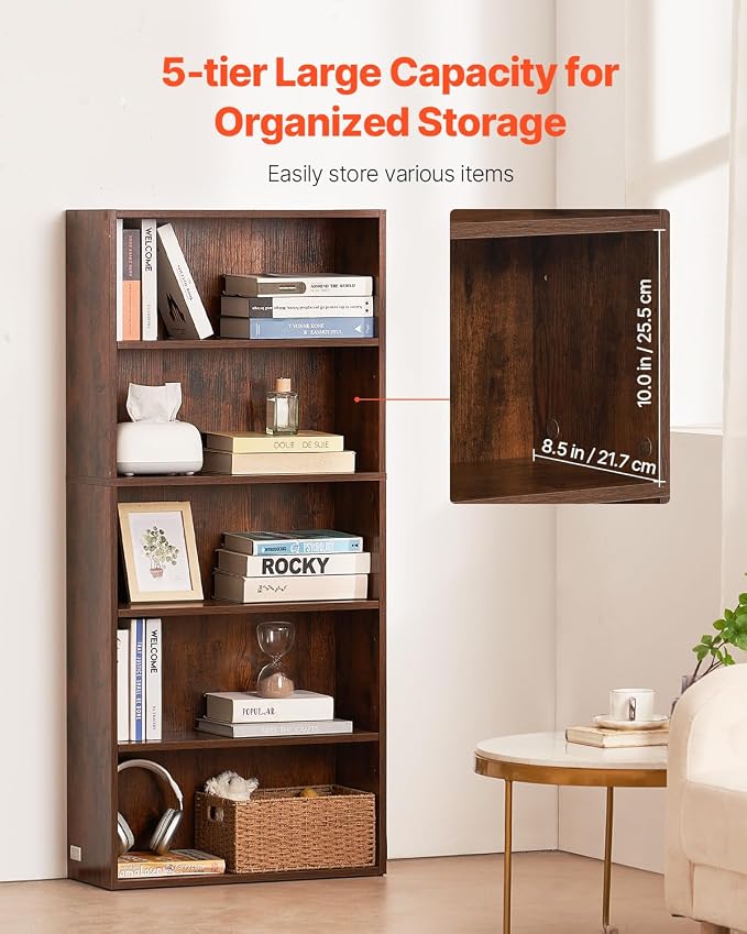 VEVOR 5 Tiers Narrow Bookshelf, 53 in Wooden Open Bookcase - Image 4