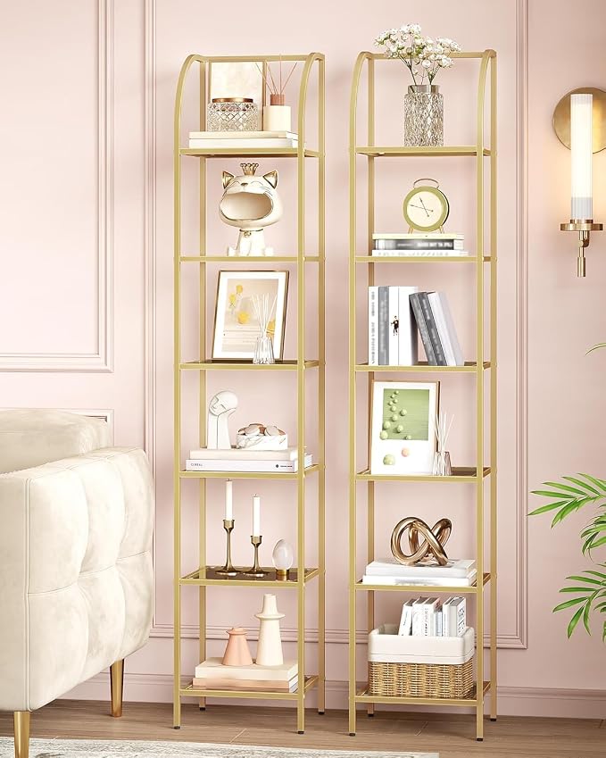 Hzuaneri Bookcase Bookshelf, Tempered Glass Arched Bookshelf - Image 4
