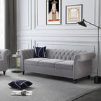 Mid-Century 3 Seater Sofa, Velvet Couch by YUCHIATHSoulFurniture