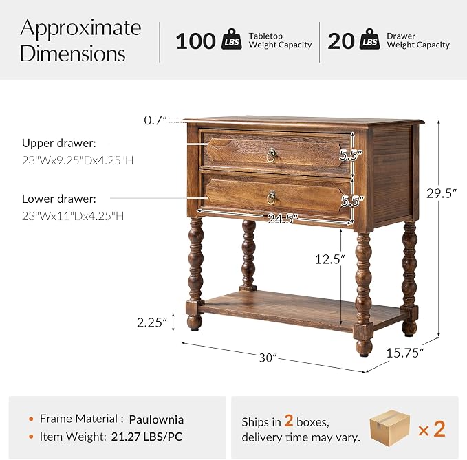 HULALA HOME Farmhouse Storage End Table Set of 2 - Image 2