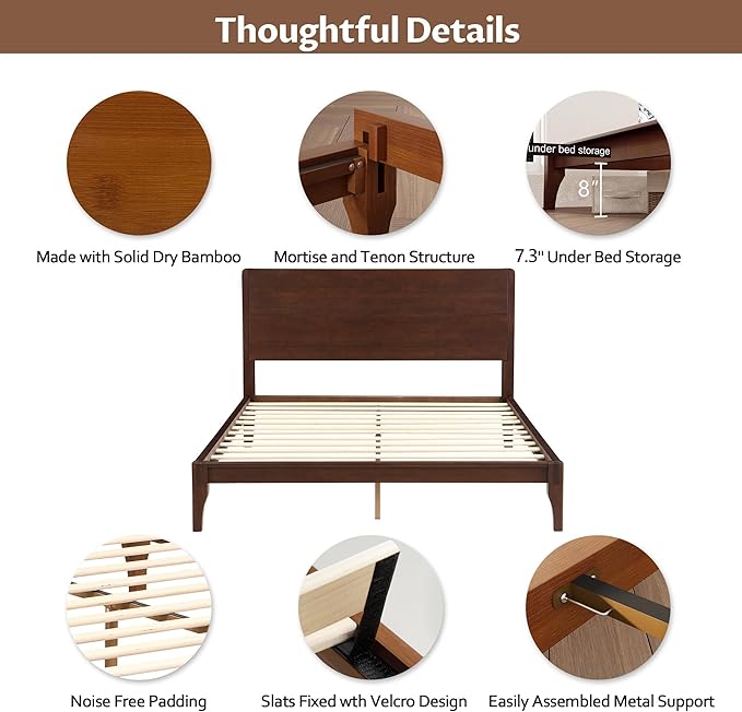 Merax King Size Bamboo Platform Bed, Mid-Century Modern Bed Frame - Image 5