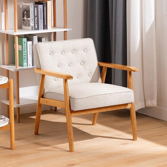 UNICOO® Mid-Century Retro Modern Accent Chairs, Solid Wood Armrest Lounge - Image 2