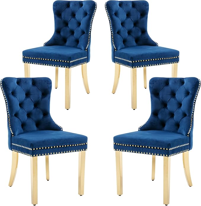 KCC Velvet Dining Chairs Set of 4, Upholstered High-end Tufted Dining Chair by KCC
