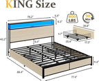 Lifezone King Bed Frame with 2-Tier Storage Headboard, Metal Platform Bed Frame - Image 2