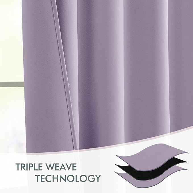 MIULEE Lilac Back Tab Blackout Curtains 52x90 Inch Long 2 Panels Set | Rod - Image 7