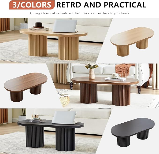 Small Fluted Coffee Table, Farmhouse Oval Wood Coffee Table Mid Century Modern - Image 5