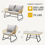DWVO Outdoor Conversation Set 4 Piece, Outdoor Wicker Bistro Set - Image 3