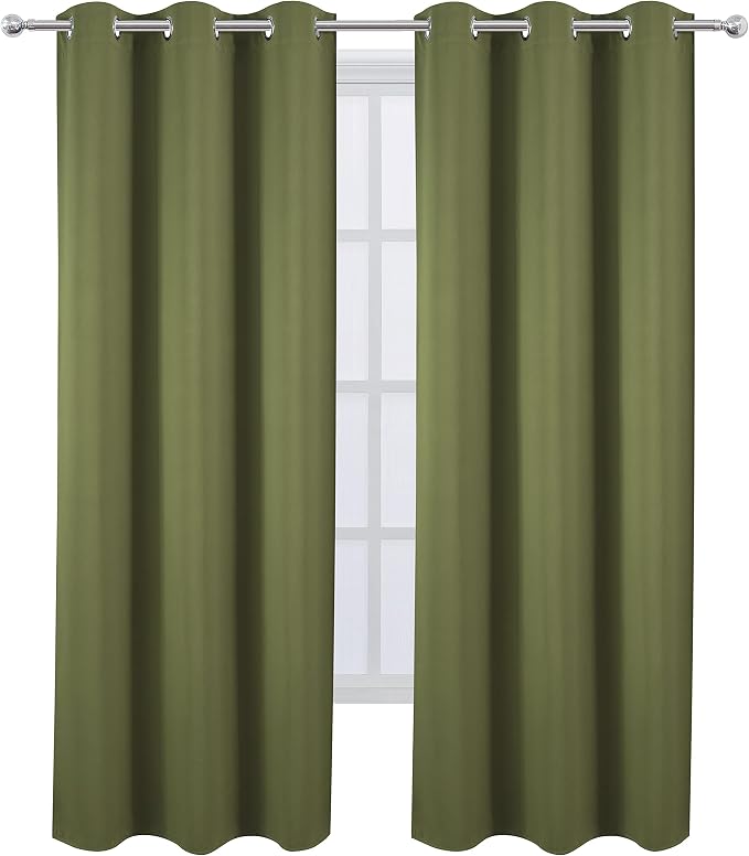 Olive Green Thermal Blackout Curtains/42 x 84 Inch/Set of 2 Panels Room - Image 2