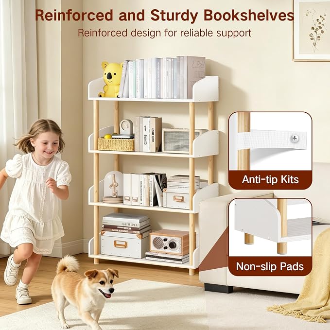 4-Tier Wooden Bookshelf, Modern Open Bookcase - Image 3