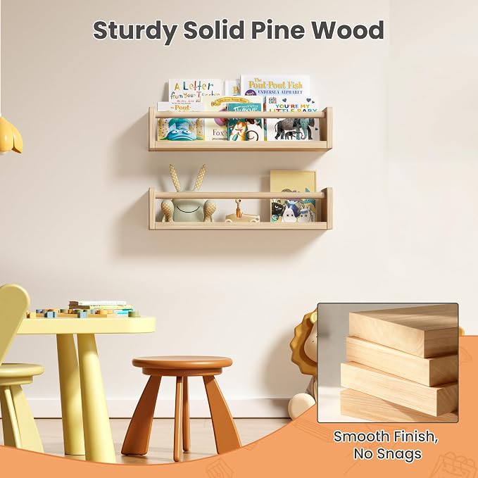 upsimples 2 Pack Nursery Book Shelves, 15.7 Inch Floating Bookshelves - Image 5