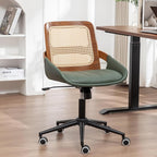 Home Office Desk Chair with Ergonomic Rattan Backrest, Walnut Crafts, Curved by ALLFONISLIVING