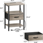 SUPERJARE Nightstand with Charging Station, Bed Side Table with Adjustable - Image 3