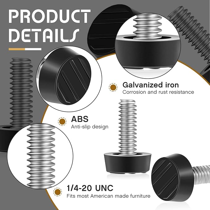 Hotop 1/4-20 UNC Thread Adjustable Table Levelers Screw Foot Levelers - Image 3