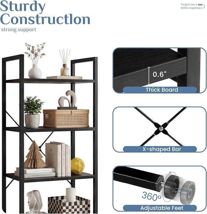 DUMOS 4 Tiers Open Bookshelf, Classic Freestanding Tall Display Shelf, Sturdy - Image 5