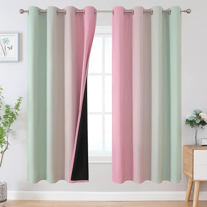 Sage Green and Pink Ombre Blackout Curtains by ESTELARTEXTILER