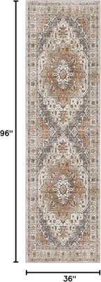 Madane Hallway Runner 3x8, Kitchen Rugs Washable Entry Rug, Turmeric/Grey | - Image 2