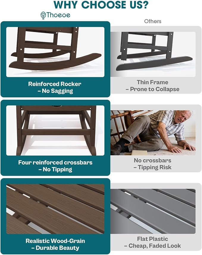 THOEOE Oversized Rocking Chair, Outdoor Rocking Chair - Image 4