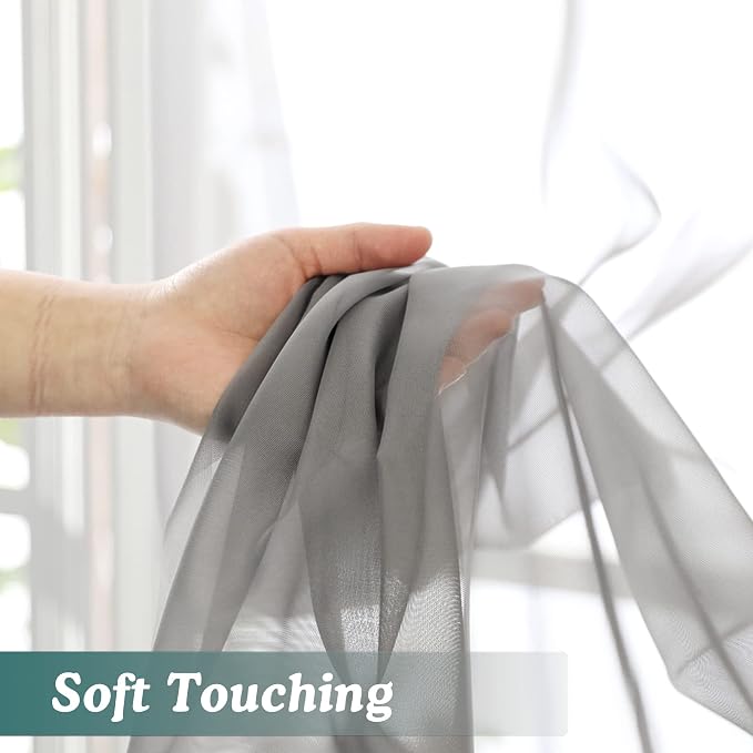 Chyhomenyc Sheer Curtains 63 Inch Length 2 Panels, Charcoal Grey | Light - Image 9
