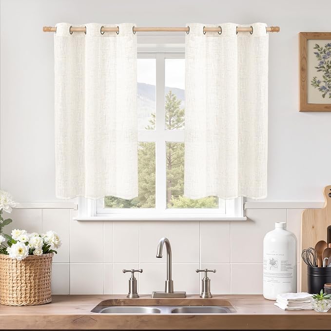 Short Sheer Linen Curtains 40 inches Long, Bronze Grommet Linen Drapes Light by LAMIT