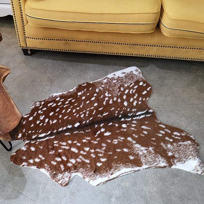 Faux Cowhide Area Rug, Sika Deer Printed Hide Rug Animal Print Rug Faux Fur - Image 3