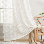 YJ YANJUN Vintage Lace Curtains 94 Inches Long- Antique Flowers Ivory Sheer - Image 4