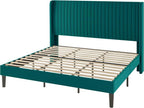 Allewie King Size Bed Frame/Velvet Upholstered Platform Bed/Vertical Channel - Image 8