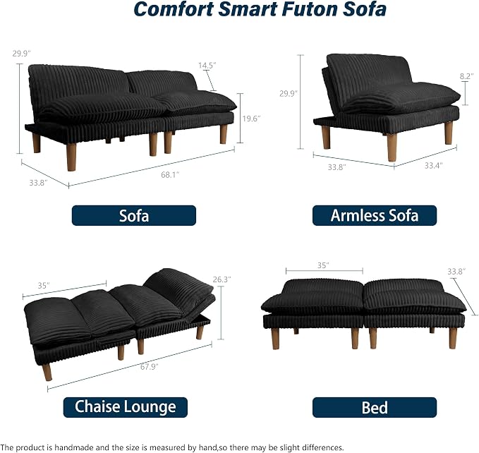 Ribilake 69" Futon Sofa Bed, 4 in 1 Multi-Function Couch Sleeper - Image 3