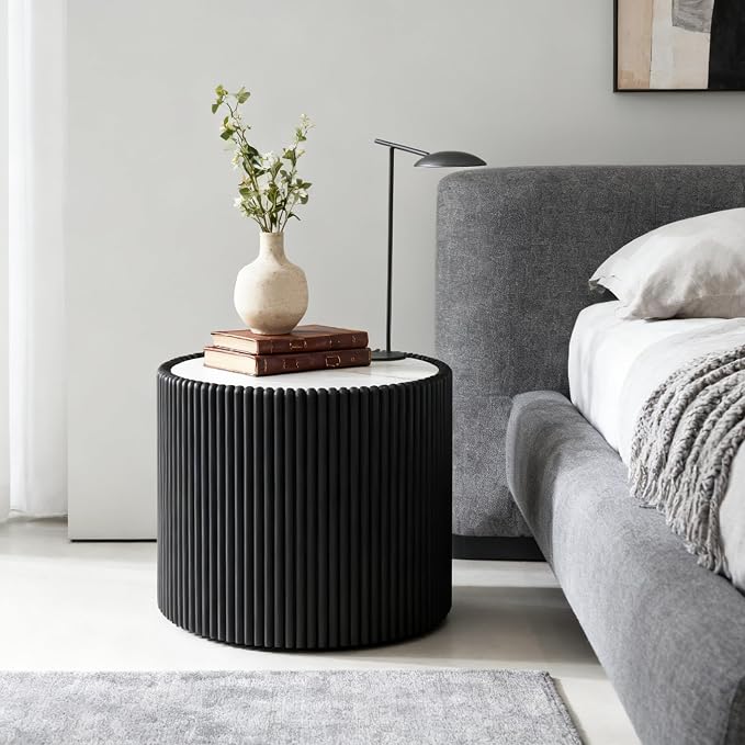 Marble Round Side Table, 17.71" Fluted End Table - Image 4