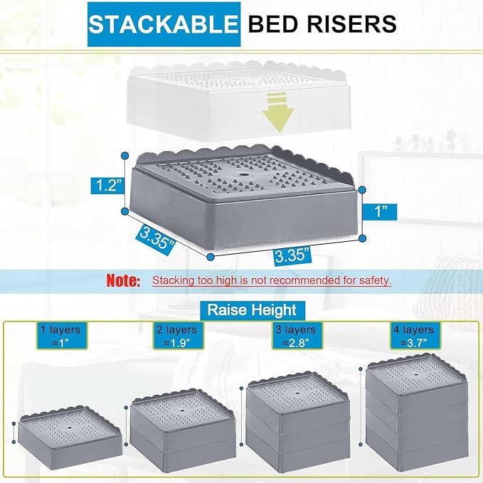Bed Risers 1 inch, 2 inch, 3 inch, 4 inch Heavy Duty, Adjustable Furniture Riser - Image 2