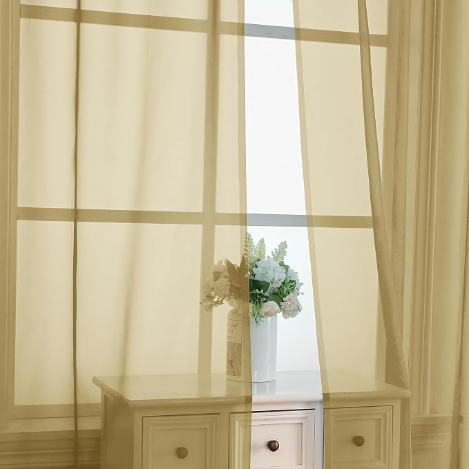 Gold Sheer Curtains 84 Inches Long 2 Panels - Image 5