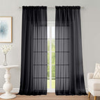 Black Sheer Curtains, Sheer Curtains 96 inches Long 2 Panels Set, Rod Pocket by OWENIE