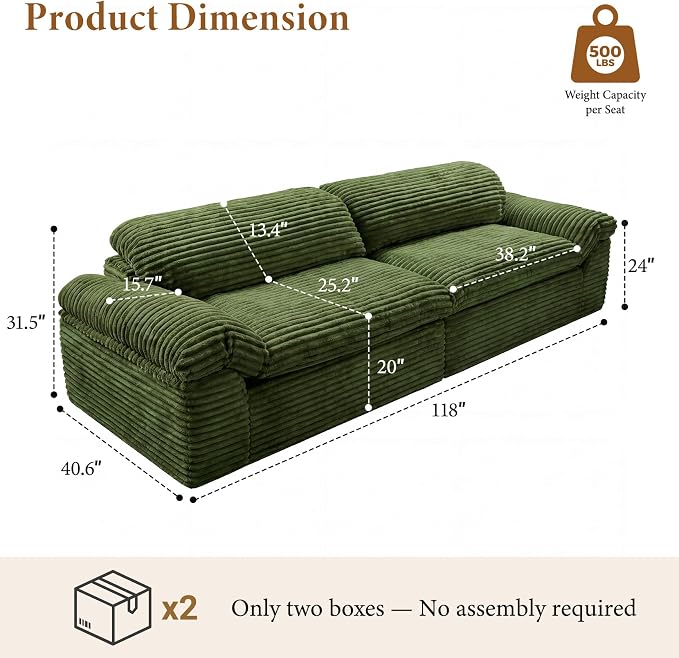 Vesgantti 118" Modular Sectional Couch, Comfy Corduroy Upholstered Cloud Couches - Image 2