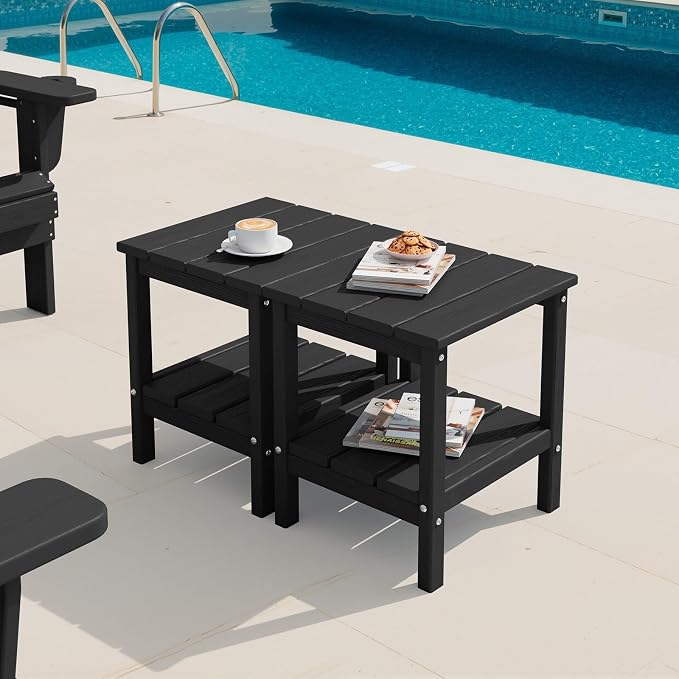 SERWALL 2-Tier HDPE Outdoor Side Tables Set of 2, Weatherproof Rectangular by SERWALL