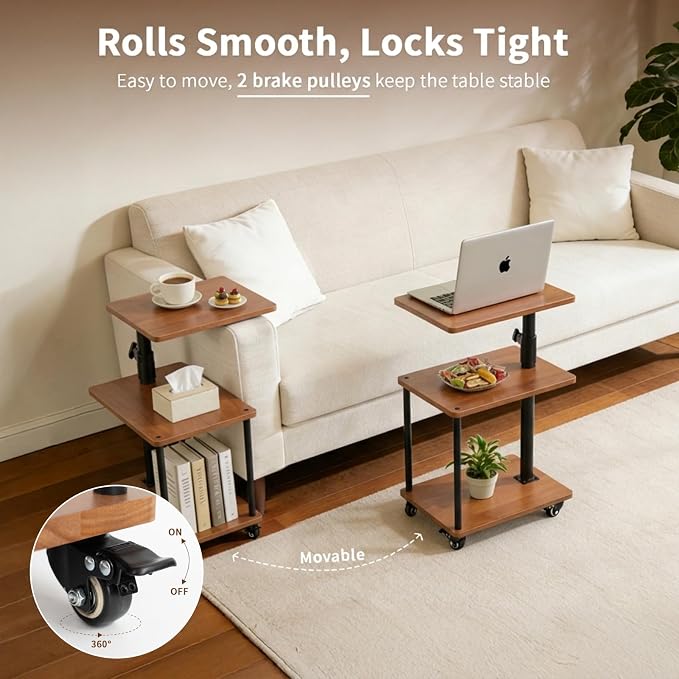 Swivel Side Table for Small Spaces, Adjustable Height End Table for Different - Image 5