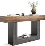 LITTLE TREE 63 Inches Long Console Table, 2-Tier Farmhouse Sofa Table Behind - Image 8