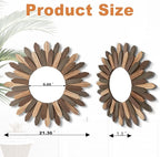 Emfogo Wall Mirror 21 inch Large Rustic Wood Boho Mirror Wall Decor Boho Room - Image 3