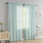 YJ YANJUN Vintage Lace Curtains 84 Inches Long-Victorian Floral Pattern Aqua - Image 2