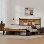King Metal Bed Frame with Wooden Headboard and Footboard, Heavy Duty Platform - Image 3