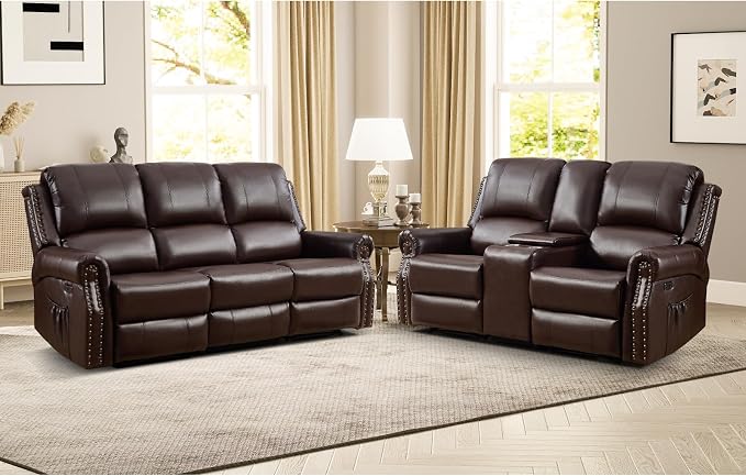 EBELLO 2 Pieces Power Reclining Sofa Set, Faux Leather Reclining Living Room - Image 7
