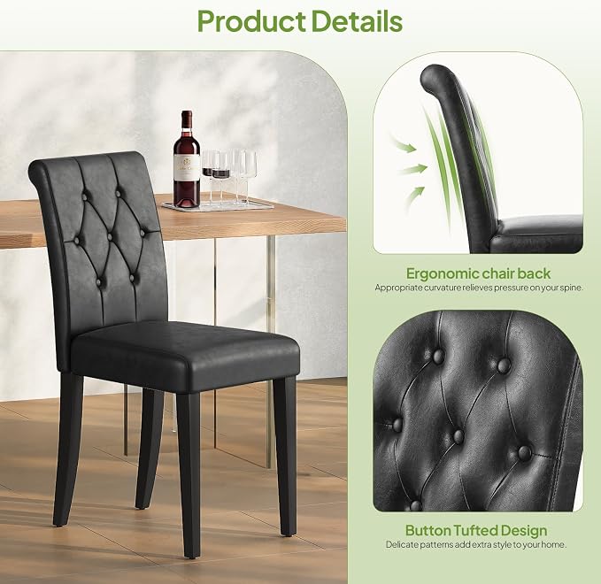Welzona Upholstered Dining Chairs Set of 2, Button Tufted Parsons Dining Chair - Image 6