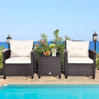COSTWAY 3PCS Patio Furniture Set, PE Rattan Wicker Sofa w/Washable Cushion and - Image 3