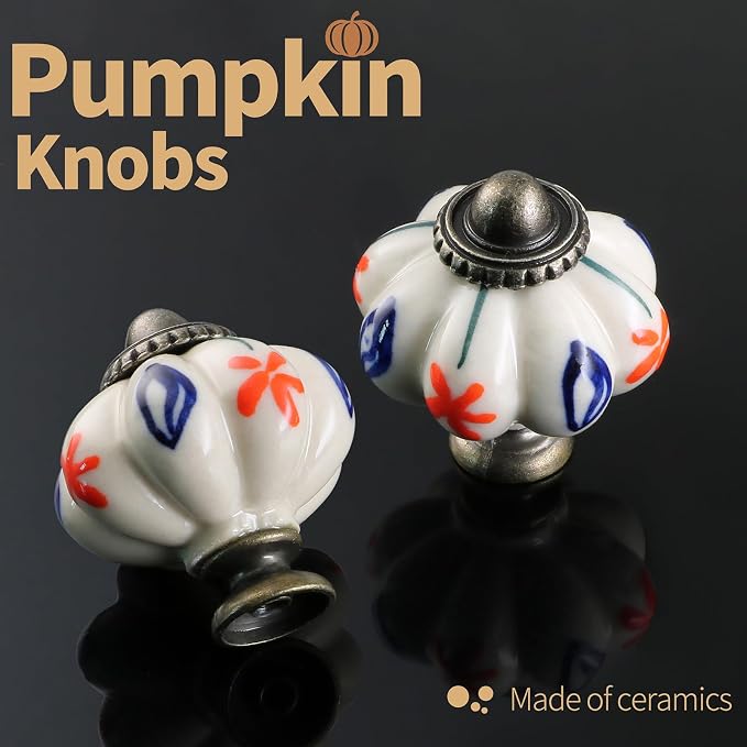 Ivory Pumpkin Knobs 6 Pack Ceramic Cabinet Knobs Vintage Drawer Pulls - Image 5