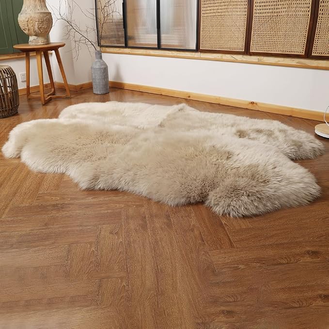IRIWOOL Premium Genuine Fur Sheepskin Rug Real Australia Sheepskin Natural - Image 2