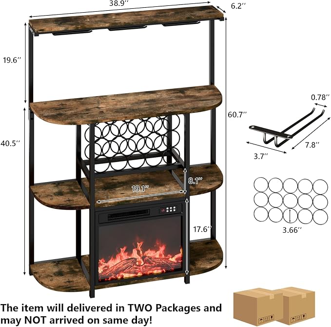 PUKAMI Bar Cabinet with Fireplace, Home Mini Bar Cabinet with Power Outlet and - Image 2